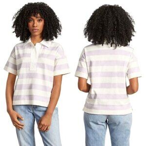Everlane The Retro Jersey Polo Short Sleeve Shirt Top Purple Cream White S